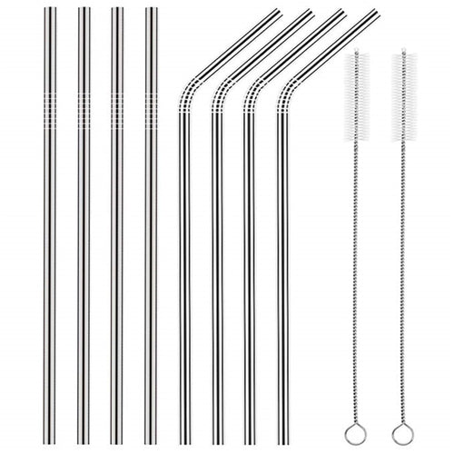 Stainless Steel Straws Set Multi-colored Reusable Cleaning Brush 10PCS