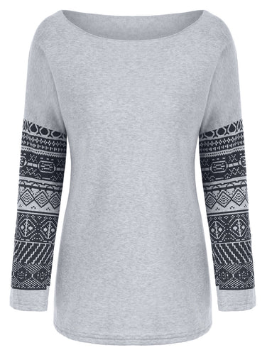 Casual Scoop Neck Geometric Print Spliced Thick Sweatshirt For Women